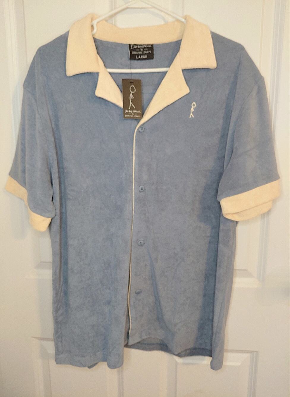 Barstool Sports Sad Boy Season Terry Cloth Beach Summer Shirt Mens Sz L Blue NWT